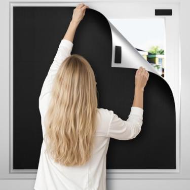 Imagem de Cortinas blackout temporárias 101,6 cm x 144,8 cm, persianas blackout 100% para janela, persianas pretas portáteis com adesivos de gancho e laço, sem broca, proteção UV para quarto de bebê viajante