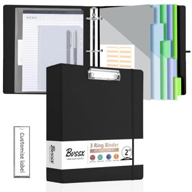 Imagem de BVSSX Fichário de 3 anéis com prancheta, fichários de 5 cm com bloco de notas e 5 divisórias com bolsos, etiquetas, pranchetas de poliuretano para escritório escolar (preto, tamanho carta)