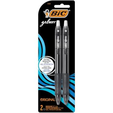 Imagem de BIC Canetas de gel pretas originais Gelocity, ponta média (0,7 mm), pacote com 2 unidades, canetas de gel retráteis com aderência confortável
