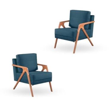 Imagem de Kit  2 Poltronas Decorativa Mona Luxo Braço De Madeira - GM Decorações