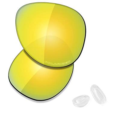 Imagem de SAUCER Lentes de reposição premium e protetores de nariz para óculos de sol Oakley Elmont M OO4119 58 mm de alta definição - ouro 24K polarizado