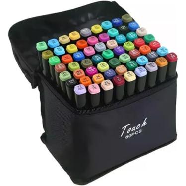 Imagem de Kit com 60 Canetas Marcadoras para Colorir 60 Cores Conjunto Profissional de Canetinhas com Ponta Dupla Cores Diversificadas Tampa Codificada por cores
