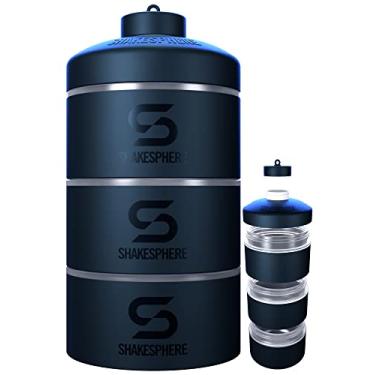 Imagem de ShakeSphere Recipientes empilháveis – Organizador para lanches, proteína em pós, nozes e suplementos – 3 suportes à prova de vazamento, trava de torção – Armazenamento portátil para escritório, academia e viagens (enferrujado)