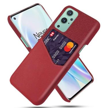 Imagem de Capa para Oneplus 9,Tela e tampa de couro PU,Antideslizante,360°cobertura completa à prova de choque com 1 slot de cartão atrás,Prevenção de queda-Red