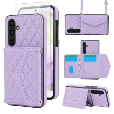 Imagem de Asuwish Capa de celular para Samsung Galaxy A26 5G carteira celular com protetor de tela de vidro temperado bloqueio RFID compartimento para cartão de crédito alça transversal suporte A 26 26A LTE