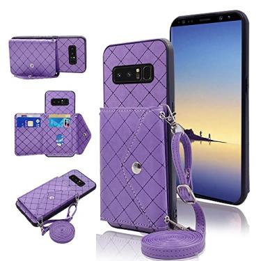 Imagem de Capa carteira compatível com Samsung Galaxy Note 8 com alça de ombro transversal e suporte de couro para cartão de crédito, acessórios para celular Glaxay Note8 Not S8 Galaxies Gaxaly Girls Roxo
