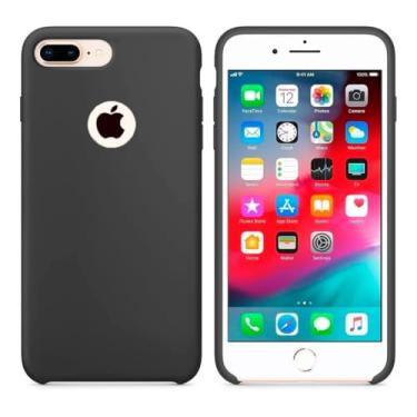 Imagem de Case Capa Capinha Silicone Aveludado pra iPhone 7 Plus e 8 Plus Cinza Escuro