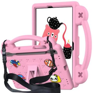 Imagem de Kwamaz Capa infantil para Samsung Galaxy Tab S10 Lite | Tab S10 FE | Tab S9 FE | 27.7 cm | Capa infantil EVA à prova de choque | com alça de suporte | Rosa