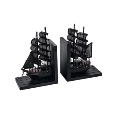 Imagem de Suportes para livros Black Pearl Corsair Sailing BoaBookend MasterYoda Figurines Metal Bookshelf Decor Desktop Ornament Office Art Decoration Crafts Suporte para livros(Preto)