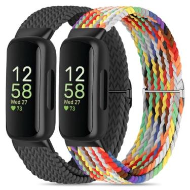 Imagem de Oanux Pulseira de reposição de nylon trançado elástico compatível com Fitbit Inspire 3/Fitbit Inspire 2, pulseira de reposição esportiva para mulheres e homens Inspire 3/2