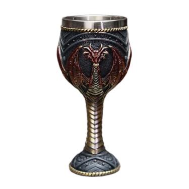 Imagem de Llazsybz Taça Medieval para Bebidas Cerimoniais com Padrão de Dragão, Copo para Decoração de Mesa, vermelho