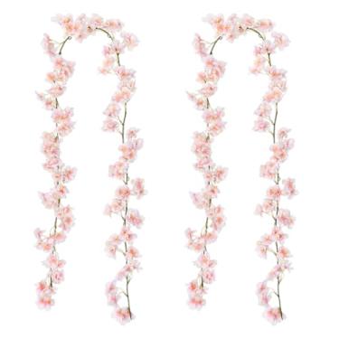 Imagem de Guirlanda de flores artificiais de cerejeira com flores falsas para pendurar grinalda de cerejeira decoração de casamento 2 peças #·