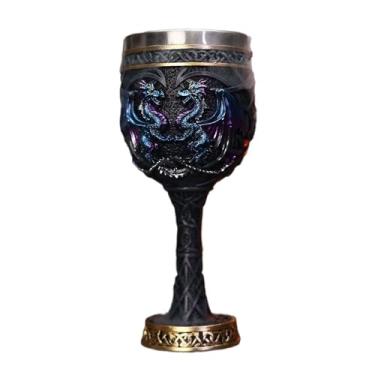 Imagem de ＫＬＫＣＭＳ Copo de Vinho Medieval com Design de Dragão, aço Inoxidável, Itens para Festas, azul