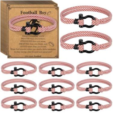 Imagem de Tondiamo Conjunto de 12 pulseiras esportivas de beisebol, softball, basquete, presente, corda ajustável, cruz de Jesus, presente religioso cristão para homens e mulheres, presentes de batismo cristão
