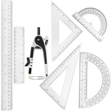 Imagem de Zonon 1 conjunto de conjunto de matemática geométrica de plástico 7 peças inclui transferidor de 15,2 cm/10.2 cm, bússola de desenho, réguas de triângulo de 45/60 graus, régua de matemática de 30,5 cm