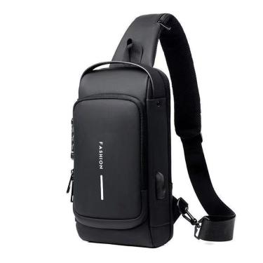Imagem de Bolsa De Ombro Mochila Masculina Impermeável Com Fechadura De Código Com Carregamento Usb Cor:preto