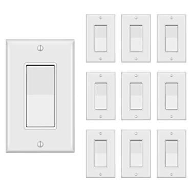 Imagem de TAKETEK Interruptor decorativo de 3 vias com placa de parede, interruptor de luz basculante elétrico, polo único ou três vias, 3 fios, 15A 120V/277V, listado na UL, branco (pacote com 10)..