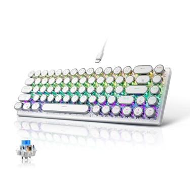 Imagem de 7KEYS Teclado mecânico para jogos de 65% com fio, luz de fundo RGB arco-íris com teclas de seta, mini teclado ultracompacto de 68 teclas com troca a quente, teclas redondas retrô para jogadores de PC