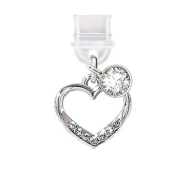 Imagem de ELISE & FONDA TP772 Tipo-C porta de carregamento plugue antipoeira pequeno 3D cristal amor coração celular charme para iPhone 15/16/Samsung/OnePlus/Xiaomi/oppo telefones Android (prata)