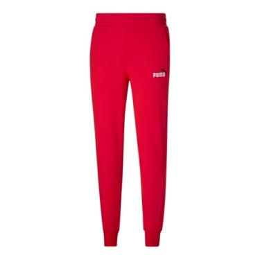 Imagem de PUMA Calça de moletom masculina Essentials+ com logotipo bordado, vermelho de alto risco, GG