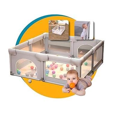 Imagem de Cercadinho Infantil Desmontável 1,80x1,50 Com Bolso Cercado para Bebê Grande - Tela Respirável Entrada com Zíper – Atividades Seguro Espaçoso para Crianças – Chiqueirinho Fácil de Montar Proteção Kids