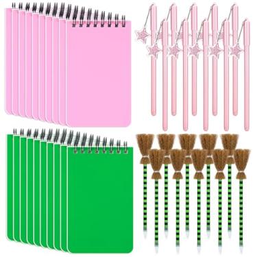 Imagem de Gilprop 40 Pcs Princess and Witch Party Favors Set with 10 Pcs Star Ballpoints 10 Piece Witch Broom Pens and 20 Piece 60 Pages Spiral Notebooks Pink and Green Party Favors for Supplies Decors Gift