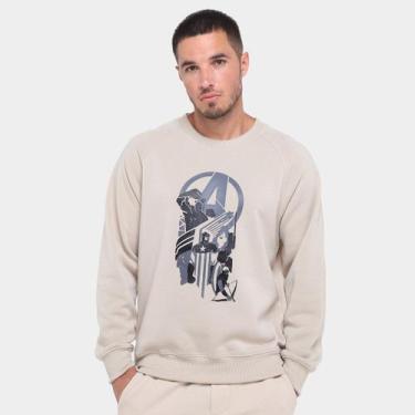 Imagem de Moletom Mooncity Raglam Avengers Masculino, Bege, GG