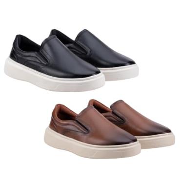 Imagem de Kit 2 Tênis Slip On Iate Masculino Couro Confortável Calce Fácil (Preto+Terracota, BR, Adulto, Numérico, 44)