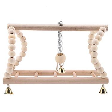 Imagem de Brinquedo de papagaio de estimação, escada de balanço de escalada de madeira, pássaro de calopsita mascando rede de madeira suporte de jogo para tentilhões de calopsita pequenos
