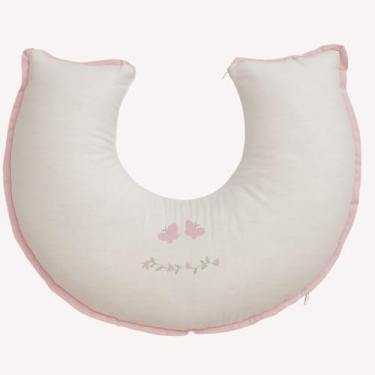 Imagem de Almofada de Amamentação Brubrelel em Linho – Conforto Anatômico com Bordado para Bebê Menina (Jardim das Borboletas)
