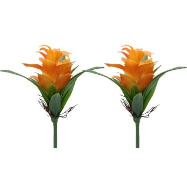 Imagem de Shirfloral 2 peças de plantas artificiais de gengibre de 20 cm, flor falsa de bromélia, para decoração interna e externa (laranja)
