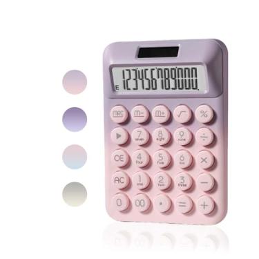 Imagem de VGASHARE Calculadora de botão grande, calculadora de mesa gradiente fofa, 12 dígitos, tela LCD grande, fonte de alimentação dupla, solar e bateria, perfeita para professores, estudantes, escritório