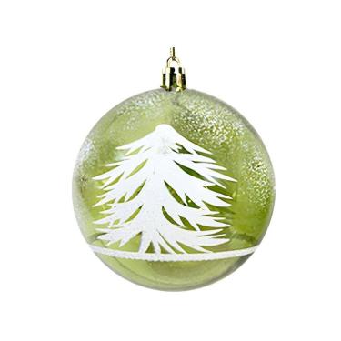 Imagem de Bola de Natal Verde Decorada Translúcida Pinheiro Nevado 10cm - Magizi