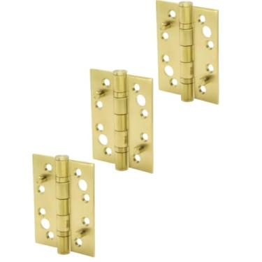 Imagem de Kit 03 Dobradiças 4x3 Inox Dourado Gold Escado Portas Pino Segurança Reforçada