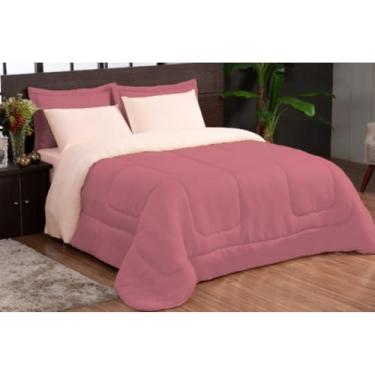 Imagem de Edredom Queen 5 Peças Dupla Face Fronha Estampada Mickey(te amo rose palha,casal padrão)