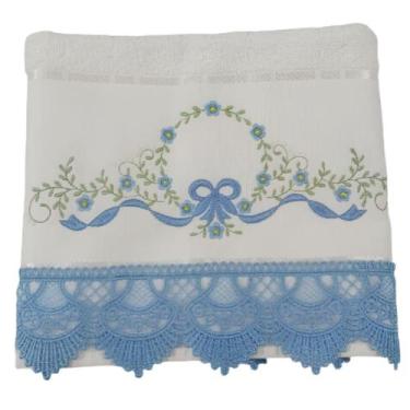 Imagem de Toalha De Rosto Bordada- 100% Algodão Para Rosto - DaniBordados, Azul