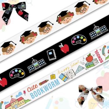 Imagem de Blinket Fita de volta às aulas de 9,5 cm para embrulhar presente, fita lápis de maçã para decoração de jardim de infância, fitas artesanais de gorgorão para festa de volta às aulas laços de cabelo