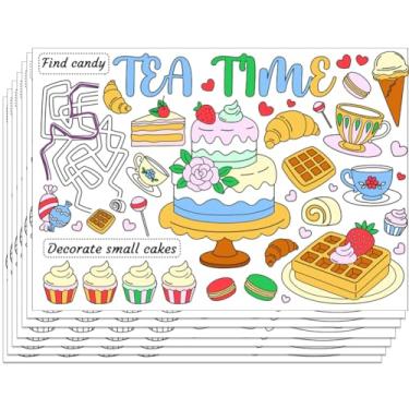 Imagem de WEBEEDY Jogo americano para colorir hora do chá, 30 folhas, para colorir sua própria xícara de chá, papel americano 15,7 x 11 polegadas, lembrancinhas de chá para decoração de casa, cozinha, faça você