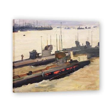 Imagem de Mine-Laying Submarines John Lavery Classic Realist Portrait & War Scene Canvas Art – Decoração de parede de arte irlandesa para casa emoldurada 30 x 36 cm