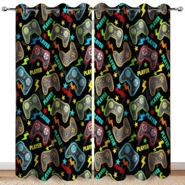 Imagem de Cortinas blackout para jogos gamer, crianças, meninos, meninas, adolescentes, colorido, controle de videogame, decoração para homens adolescentes, pai, filho, criança, alça de jogo, quarto