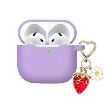 Imagem de AGAOSH Capa para Airpods 4 com lindo chaveiro de coração com pingente de morango, capa protetora de silicone macio, margarida, chaveiros, acessórios para Apple Airpods 4ª geração, capa para mulheres e