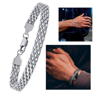 Imagem de Pulseira Masculina Trançada Executiva Malha Italiana Luxo Aço Cirúrgic