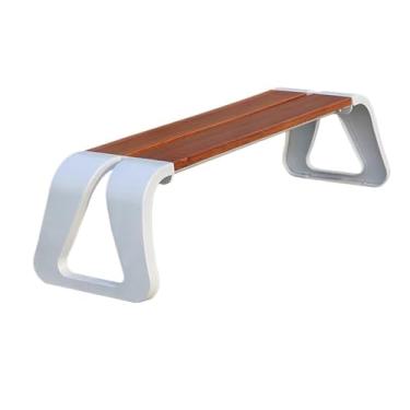 Imagem de ZzleoyuUUs-12 Banco de jardim externo sem costas nuas, superfície de cadeira de madeira com pés de alumínio fundido, para jardim, varanda, terraço, lazer, pátio, banco (pequeno)