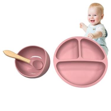 Imagem de Pratos infantis com sucção | Conjunto de pratos e tigelas para crianças estáveis e resistentes ao calor - Placas divididas de silicone de qualidade alimentar presente para crianças meninos Pinnkl