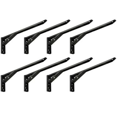 Imagem de Kit 04 Pares Suporte Para Mesa Dobrável Retrátil 30cm H02 Mão Francesa Preto