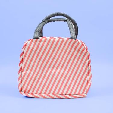 Imagem de Bolsa Marmita Lancheira Térmica Estampada Trabalho Faculdade (Listrado Rosa)