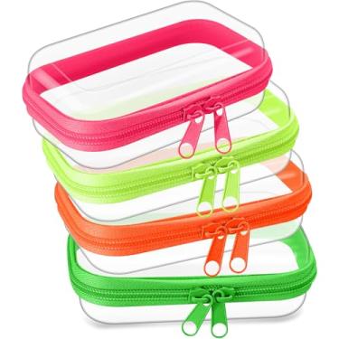 Imagem de Hoolerry 4 peças de estojo rígido transparente com zíper para lanches, bolsa de maquiagem, recipientes de armazenamento de plástico para blocos de construção, quebra-cabeças, cosméticos (fluorescente