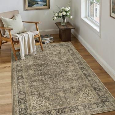 Imagem de WondRg Tapete vintage marrom lavável 3x4 para entrada, antiderrapante, tapete tradicional, retrô, desgastado, macio, fino, tapete de porta pequeno para escritório, cozinha, banheiro, ambientes