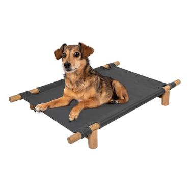 Imagem de The LICKER Store DBD5000B Chester Cama de cachorro moderna minimalista com moldura de madeira elevada de 81 cm, grafite/teca clara