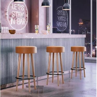 Imagem de Kit 3 Banquetas Altas Berlin Estofadas com Design Retrô para Cozinha, 